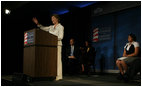 Mrs. Laura Bush speaks about expanding and strengthening faith-based and community organizatons, as well as the positive influence volunteers have had on the Gulf Coast following Hurricane Katrina during her appearance at the White House Office of Faith-Based and Community Initiatives Gulf Coast Summit Friday, May 30, 2008, in New Orleans.