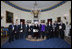 President George W. Bush and Mrs. Laura Bush stand with the recipients of the 2008 National Medal of Arts and Presidential Citizen Medal recipients in the Blue Room at the White House Monday, Nov., 17, 2008. Pictured from left, Henry 'Hank' Jones, Jr, jazz musician; Wayne Reynolds, president of the board of the Ford's Theatre Society; Stan Lee, legendary comic book creator; Paul Tetreault, director of the Ford's Theatre Society; Olivia de Havilland, actress; Carla Maxwell, artistic director of Jose Limon Dance Foundation; Hazel O'Leary, president of Fisk University and Paul Kwami, musical director for Fisk University Jubilee Singers; Dana Gioia, chairman of the National Endowment for the Arts; Adair Wakefield Margo, chairman for the President's Committee on Arts and Humanities; Jesus Moroles, sculptor; and Robert Capanna, of the Presser Foundation.