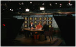 Mrs. Laura Bush talks with NBC host Tom Brokaw for the Sunday, Nov. 30, 2008, edition of "Meet the Press" at the NBC studios in Washington, D.C. The two are joined by Said T. Jawad, Afghanistan’s Ambassador to the United States, as they discuss progress in Afghanistan.