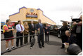 President George W. Bush and Mrs. Laura Bush are joined by local small business leaders for remarks on the economy Monday, Oct. 6, 2008, outside Olmos Pharmacy in San Antonio, Texas.