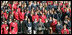 President George W. Bush joined by Mrs. Laura Bush delivers remarks to the members of the 2008 United States Summer Olympic and Paralympic Teams Tuesday, Oct. 7, 2008, on the South Lawn of the White House. The President said in his remarks, "The Olympic and Paralympic teams worked hard to get to this moment. Whether you won a medal or not, it really doesn't matter in the long run. What really matters is the honor you brought to your sports and to your families and to your country."