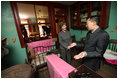 Mrs. Laura Bush visits the Lower East Side Tenement Museum in New York City, Friday, Oct 24, 2008. The tour is led by Mr. David Eng, the museum's Vice President of Public Affairs. The visit was to highlight the importance of historical preservation and celebrate the role immigration has played in America.