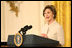 Mrs. Laura Bush addresses her remarks Monday evening, Oct. 27, 2008 in the East Room of the White House, during a celebration in honor of the 150th birthday and contributions of President Theodore Roosevelt.