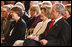 President George W. Bush and Mrs. Laura Bush listen Monday evening, Oct. 27, 2008 in the East Wing of the White House, to the performance of Theodore Roosevelt impersonator Joe Wiegand, during a celebration of the 150th birthday of Theodore Roosevelt.