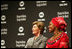 Mrs. Laura Bush sits with HIV and AIDS advocate Princess Kasune Zulu at the ONE campaign event Tuesday, Sept. 2, 2008 at the Minneapolis Convention Center in Minneapolis, during a program in support of health care workers who treat AIDS patients in African countries.