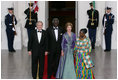 President George W. Bush and Mrs. Laura Bush welcome President John Agyekum Kufuor and Mrs. Theresa Kufuor of Ghana Monday, Sept. 15, 2008, upon their arrival to the North Portico of the White House for a State Dinner in their honor.