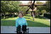 Mrs. Laura Bush addresses the media in the garden of the Nasher Sculpture Center at the conclusion of her tour of the new exhibit, Friday, Sept.19, 2008, in Dallas. Mrs. Bush said that the exhibit, which opened a few hours later, is in many ways about the relationships that Ray and Patsy Nasher had with the greatest artists of their generation - Picasso, Rodin, Oldenburg, Matisse and many others. The works had been in the Nasher home and are now at the center for enjoyment by the public.