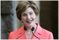 Mrs. Laura Bush opens the luncheon following the White House Symposium on Global Literacy: Building a Foundation for Freedom at the Metropolitan Museum of Art's Temple of Dendur in New York City. Mrs. Bush noted that in the morning session the group learned the outcomes of UNESCO's six regional literacy conferences from around the world.