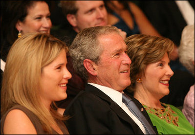 President George W. Bush, Mrs. Laura Bush and their daughter, Jenna Hager are seen together at the Library of Congress Friday evening, Sept. 26, 2006 in Washington, D.C., during the 2008 National Book Festival Gala Performance, an annual event celebrating books and literature.