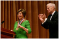 Mrs. Laura Bush is honored with the Living Legend Medallion by Dr. James Billington, the Librarian of Congress, Friday evening, Sept. 26, 2008 in Washington, D.C., during the 2008 National Book Festival Gala Performance.