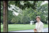 Mrs. Laura Bush plants a Silver Leaf Linden tree during a commemorative tree planting ceremony Saturday, Sept. 27, 2008, on the South Lawn of the White House. The tradition of planting a commemorative tree dates back to 1830 when President Andrew Jackson two Southern Magnolias on either side of the South Portico of the White House.