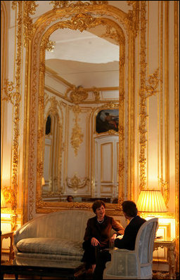 Mrs. Laura Bush is interviewed at the U.S. Embassy in Paris Wednesday, Jan. 17, 2007, during a three-day visit in France. 