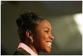 Sarah Tucker reads her award winning essay, Thursday, Oct. 27, 2005 at Howard University in Washington, at the White House Conference on Helping America's Youth. 