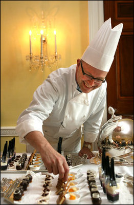 White House Executive Pastry Chef William Yosses shows off some of the unique items he created for the 2008 Cooper-Hewitt National Design Awards on July 14, 2008 at the White House.