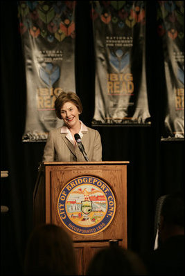 Mrs. Laura Bush addresses her remarks at The Big Read event Monday, April 16, 2007 at the Barnum Museum in Bridgeport, Conn. The Big Read is a nationwide initiative of the National Endowment of the Arts.