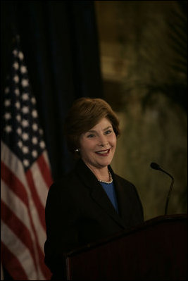 Mrs. Laura Bush talks about the Teach for America program Wednesday, Sept. 19, 2007, in Washington, D.C. "In cities across the United States, Teach for America corps members have already reached two-and-a-half million children in our country's most underserved schools," said Mrs. Bush. "Corps members bring to their classrooms extraordinary skill, compassion, energy and idealism." 