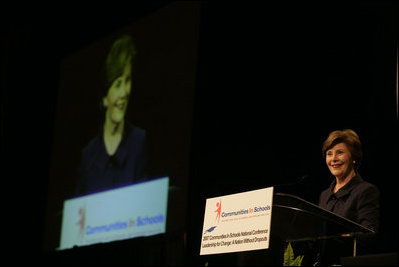 Mrs. Laura Bush delivers remarks to the 2007 Communities In Schools National Conference Thursday, Nov. 1, 2007, in Atlanta. Communities In Schools is the largest dropout prevention organization in the United States and has helped children stay in school for over 30 years.