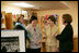 Mrs. Laura Bush and U.S. Secretary of Education Margaret Spellings meet with school officials to talk about the The Laura Bush Foundation for America's Libraries' Gulf Coast Library Recovery Initiative grant announcement at the St. Bernard Unified School Wednesday, May 3, 2006 in Chalmette, La. White House photo by Kimberlee Hewitt 