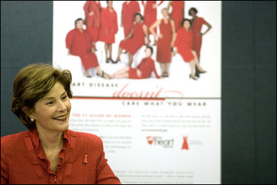 Laura Bush promotes American Heart Month Wednesday, Feb. 15, 2006, in Charlotte, NC, as part of the Heart Truth Campaign, which raises awareness of heart disease in women and encourages women to get screened for the disease. White House photo by Shealah Craighead 