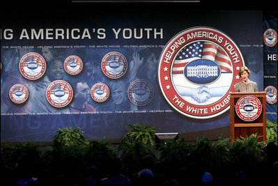 Mrs. Laura Bush delivers her remarks Thursday, Feb. 28, 2008, at the regional conference on Helping America's Youth at the Portland Center for the Performing Arts in Portland, Ore.