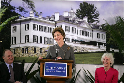 Mrs. Laura Bush delivers remarks, Monday, April 24, 2006, during a visit to The Mount Estate and Gardens, home of author Edith Wharton and a 2005 Preserve America Presidential Award recipient, in Lenox, Mass. White House photo by Shealah Craighead 