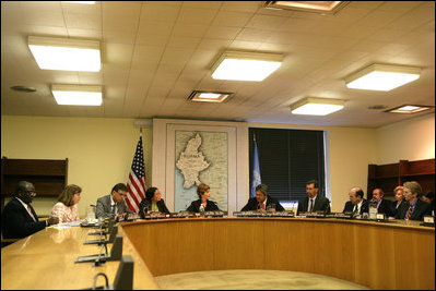 Mrs. Laura Bush hosts a roundtable discussion about the humanitarian crisis facing Burma at the United Nations in New York City Tuesday, Sept. 19, 2006. White House photo by Shealah Craighead 