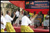 Mrs. Laura Bush watches a children's dance performance during welcome ceremonies Wednesday, Feb. 20, 2008, at the Maamobi Polyclinic health facility in Accra, Ghana.