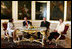 President George W. Bush and Mrs. Laura Bush sit with President Vaclav Klaus of the Czech Republic and his wife Mrs. Livia Klausova at the Prague Castle in the Czech Republic on Tuesday, June 5, 2007.