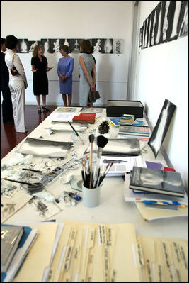 Mrs. Laura Bush visits the American Academy in Rome with Georgia Spogli and Leila Castellaneta Saturday, June 9, 2007 in Rome, Italy. The tour is led by Director, Carmela Vircillo Franklin and Associate Director for External Affairs, R. William (Bill) Franklin, Ph.D.