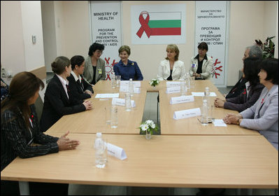 Mrs. Laura Bush participates in a roundtable discussion on HIV/Aids Monday, June 11, 2007, at the Ministry of Health in Sofia, Bulgaria.