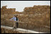 Mrs. Laura Bush and Mrs. Aliza Olmert leave the upper terrace of Masada during their visit Thursday, May 15, 2008. Masada, built by King Herod of Judea, was the last bastion of Jewish freedom fighters against the Romans; its fall signaled the violent destruction of the kingdom of Judea at the end of the Second Temple period. 