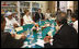 Mrs. Laura Bush participates in a roundtable with students Sunday, May 18, 2008, at the Fayrouz Experimental School for Languages in Sharm El Sheikh, Egypt. The roundtable highlighted the Big Read Egypt/U.S. initiative which proves citizens with the opportunity to read and discuss a single book within their communities featuring innovative reading programs and compelling resources for discussing outstanding literature. 