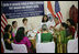 Mrs. Laura Bush visits with teachers and students at a Home Science School Lab, Friday, March 3, 2006, during a women empowerment meeting at the Acharya N.G. Ranga Agricultural University in Hyderabad, India.