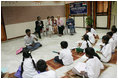 Mrs. Laura Bush visits an HIV/AIDS education prevention class, Friday, March 3, 2006 at the Acharya N.G. Ranga Agricultural University in Hyderabad, India.