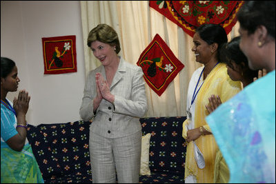 Mrs. Laura Bush visits an HIV/AIDS education prevention and treatment facility, Friday, March 3, 2006 at the Acharya N.G. Ranga Agricultural University in Hyderabad, India.