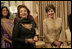 Mrs. Laura Bush with Mrs. Sehba Musharraf together at a State Dinner at Aiwan-e-Sadr in Islamabad, Pakistan, in honor of President George W. Bush and Mrs. Bush's visit to Pakistan.