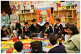 Mrs. Laura Bush participates in a class lesson in the Children's Resources International clasroom at the U.S. Embassy, Saturday, March 4, 2006 in Islamabad, Pakistan.