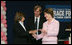 Mrs. Laura Bush presents the first Komen Italia Award, Thursday, Feb. 9, 2006 to Mrs. Marisa Giannini, a cancer survivor and the director of the Philatelic division of the Italian Postal Service, for her volunteer services with Koman Italia of The Susan G. Komen Breast Cancer Foundation.