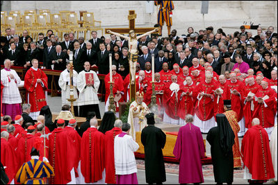 Incense is waved over the casket of Pope John Paul II during funeral services in the Vatican's St. Peter's Basilica April 8, 2005.