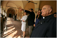 Laura Bush is given a tour of St. John at the Lateran Church in Rome by art historian Dr. Stefano Aluffi-Pentini Thursday, April 7, 2005.