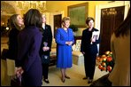 Laura Bush tours the residence with Mrs Ximena Iturralde de Sanchez de Lozada, wife of Bolivian President Gonzalo Sanchez de Lozada Bustamente, following a coffee in her honor Thursday, November 14, 2002. White House photo by Susan Sterner.