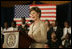 Mrs. Laura Bush addresses an audience at the Accra Teacher Training College in Accra, Ghana, Tuesday, Jan. 17, 2006, to help launch the African Education Initiative Textboooks Program.