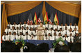 Mrs. Laura Bush addresses an audience at the Accra Teacher Training College in Accra, Ghana, where she joined Ghana President John Agyekum Kufuor, Tuesday, Jan. 17, 2006, to help launch the Africa Education Initiative Textbooks Program.