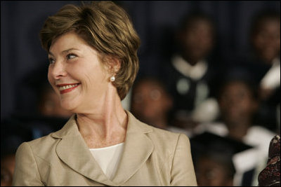 Laura Bush attends the launch of the Africa Education Initiative Textbooks Program Jan. 17, 2006 in Accra, Ghana.