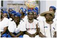 Traditional Nigerian dancers smile as they participate Wednesday, Jan. 18, 2006, in the festivities surrounding the visit by Laura Bush to St. Mary's hospital in Gwagwalada, Nigeria.