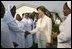 Laura Bush is greeted at Saint-Mary's Catholic Hospital in Gwagwalada, Nigeria Wednesday, Jan. 18, 2006.