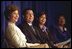 Laura Bush participates in the kickoff of The New Teacher Project for the Orleans Parish Schools at the University of New Orleans Wednesday, Feb. 19, 2003. Pictured with Mrs. Bush, from left, are Superintendent of the Orleans Parish Schools Tony Amato; Jeannine Ann Boutte, teacher; and Ellenese Brooks-Simms, the president of the Orleans Parish School Board. "Teachers shape the minds of our children and the destiny of our country," Mrs. Bush said. "Teachers fill children's lives with hope, learning and love, not just on school days, but every day of their life." White House photo by Susan Sterner.