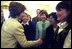 Laura Bush greets the 2002 Elementary and Secondary Presidential Award winners for Excellence in Math and Science Teaching (PAESMT), the nation's highest teaching honor, in the East Room Wednesday, March 19, 2003. White House photo by Susan Sterner.