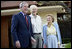 President George W. Bush, Former President Gerald R. Ford and Betty Ford greet the media during a visit to Rancho Mirage, Calif., Sunday, April 23, 2006.