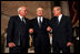 Former President Gerald R. Ford stands with his two White House Chiefs of Staff, Vice President Dick Cheney and former Defense Secretary Donald Rumsfeld, during a Gerald R. Ford Foundation awards dinner at the U.S. Capitol August 9, 2004.